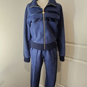 Adidas Navy Blue Velour Track Jacket and Pants Set